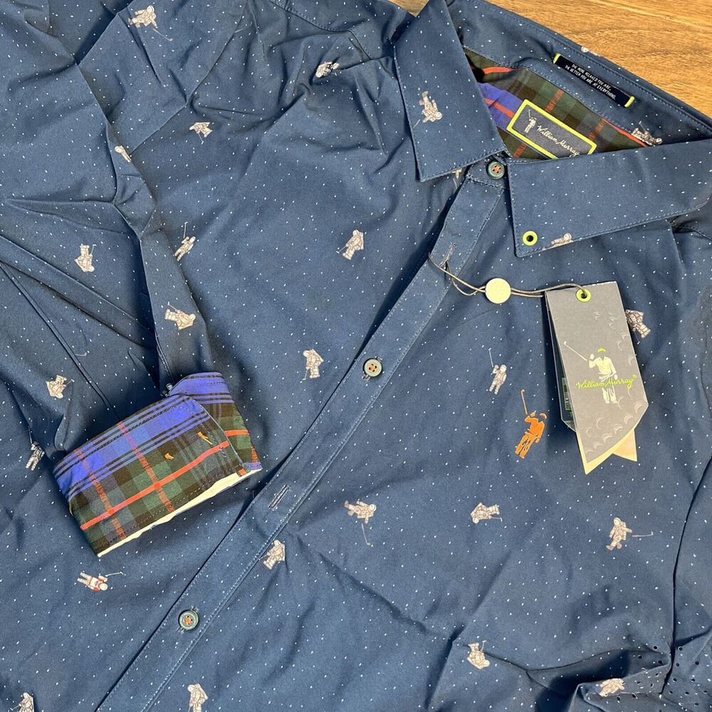 NWT William Murray Long Sleeve Button Down Shirt Astronaut Pattern Men’s Large